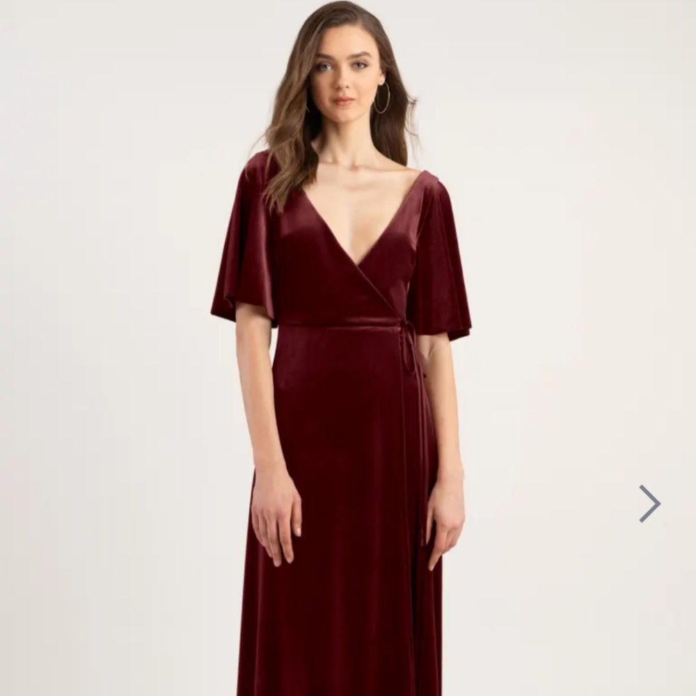 Jenny Yoo Deep Red Velvet Wrap Dress